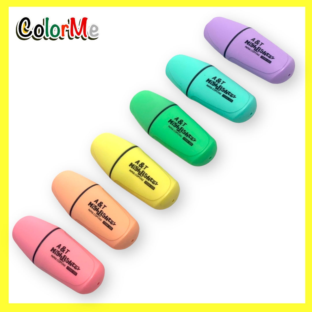 أقلام تحديد ملونة ميني باستيل من إيه آند تي، 6 ألوان || A&T Color Me Mini Pastel Highlighters 6 Colors