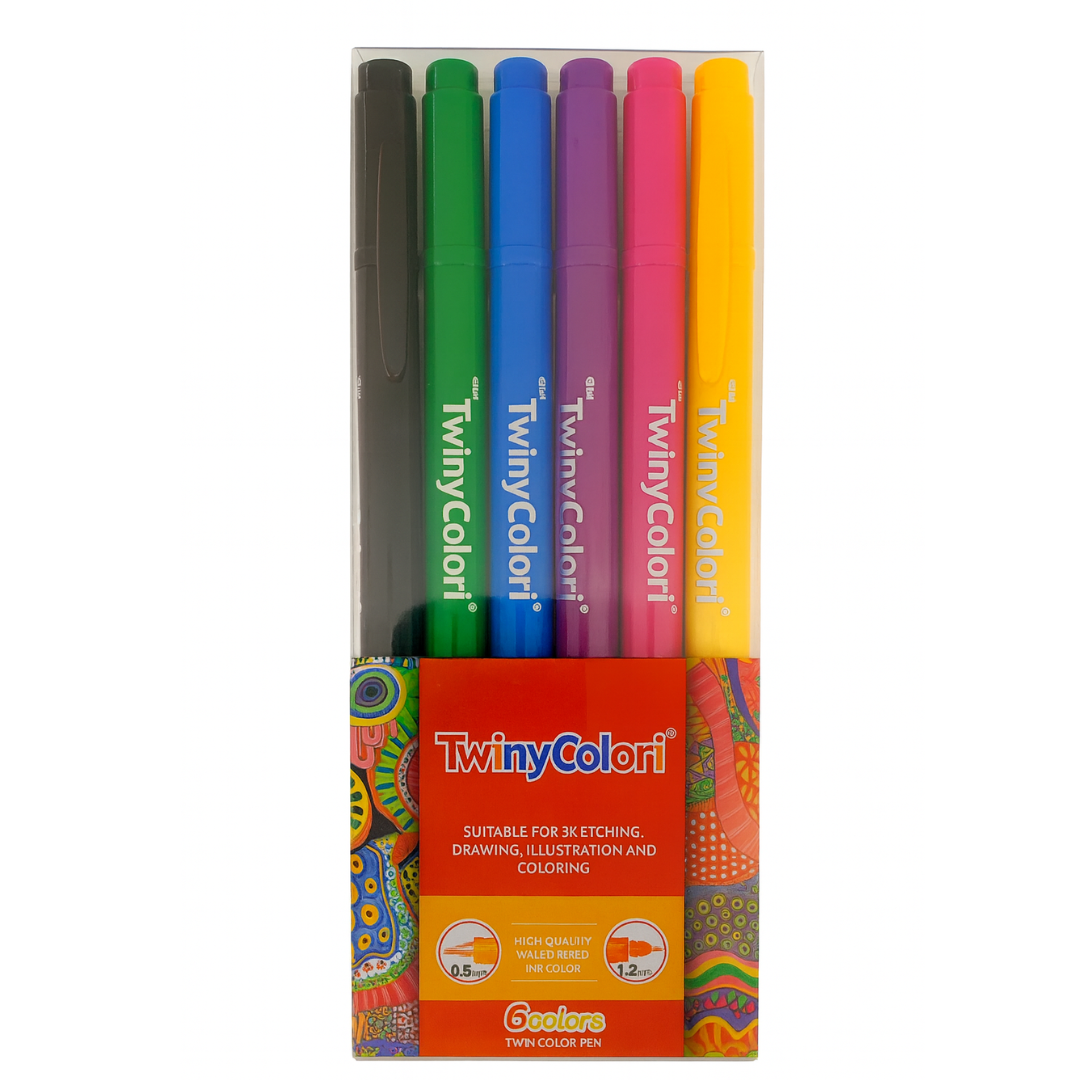 مجموعة أقلام تلوين برأسين من آي بي سي، 6 ألوان || IBC Twiny Colori Twin Tip 6 Color Set