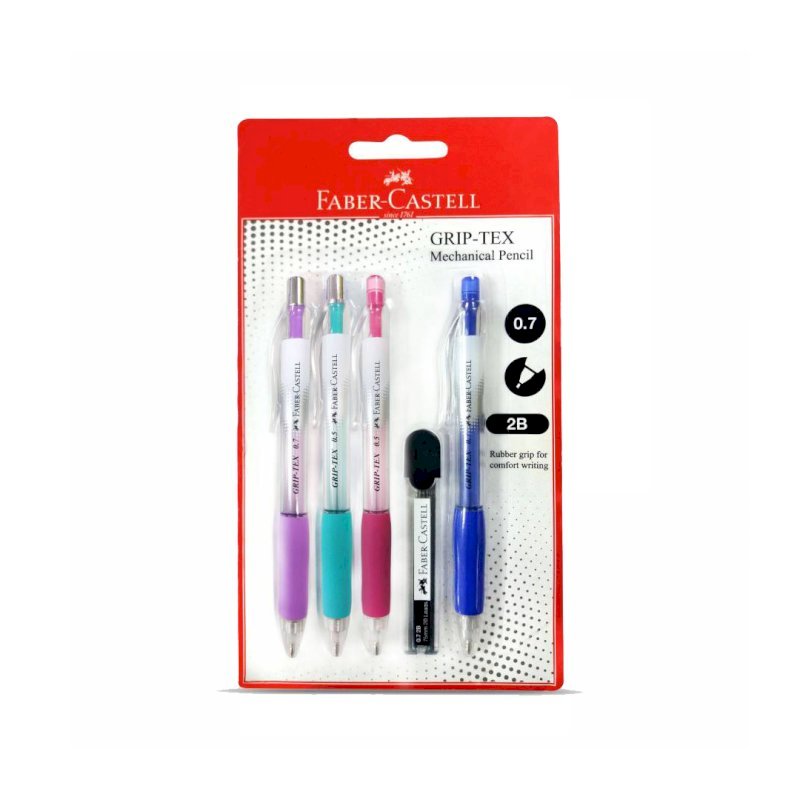Faber Castell Grip X Mechanical Pencil 4 pcs || أقلام رصاص ميكانيكية فايبر كاستل، 4 قطع مع عبوات رصاص