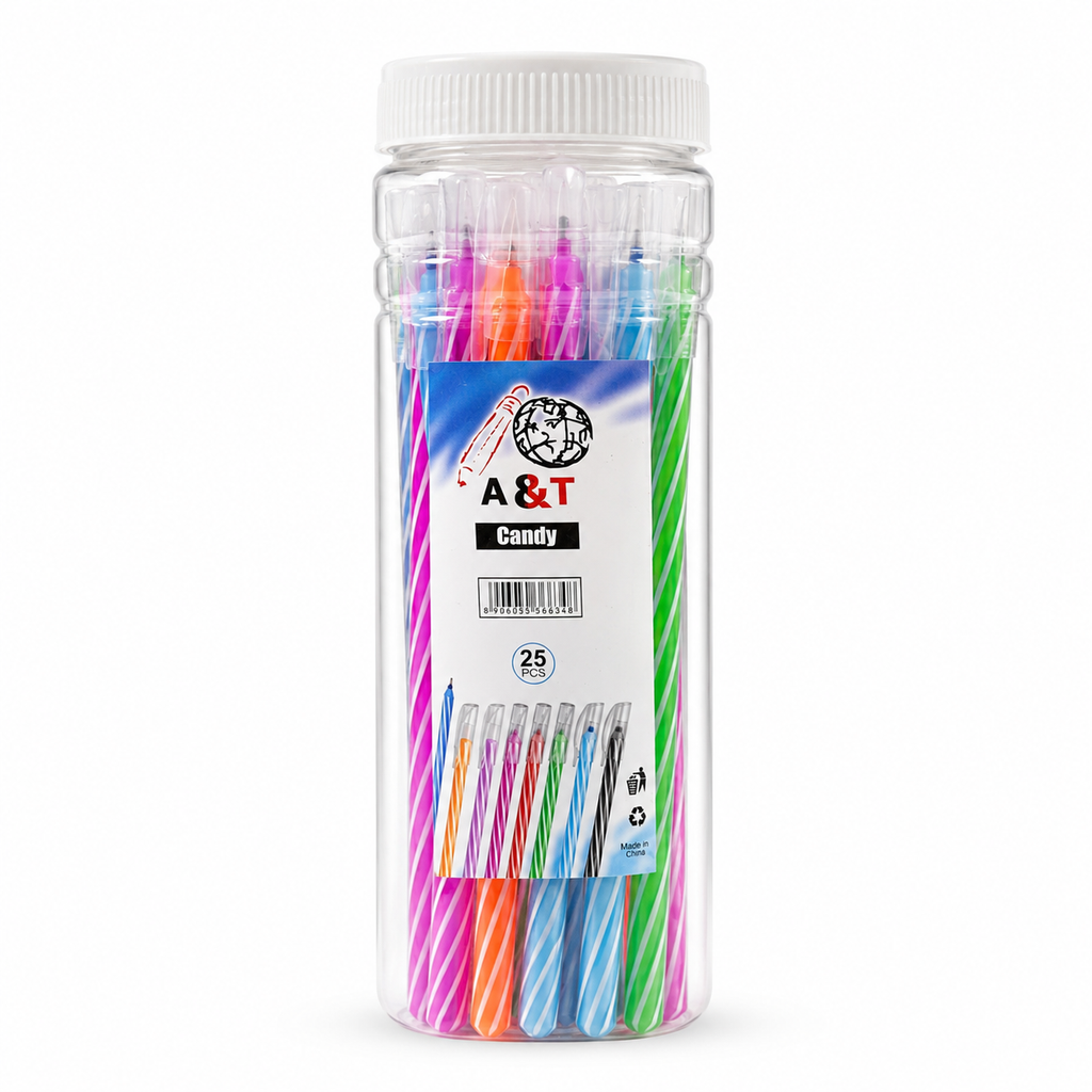 A&T Pen Pack Candy 25 Pcs || عبوة أقلام حبر "كاندي" من A&T، 25 حبة