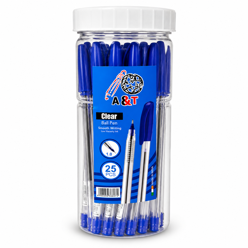 A&T Clear Ball Pen Package 25 pens || علبة أقلام حبر جاف "إيه آند تي كلير" 25 قلم