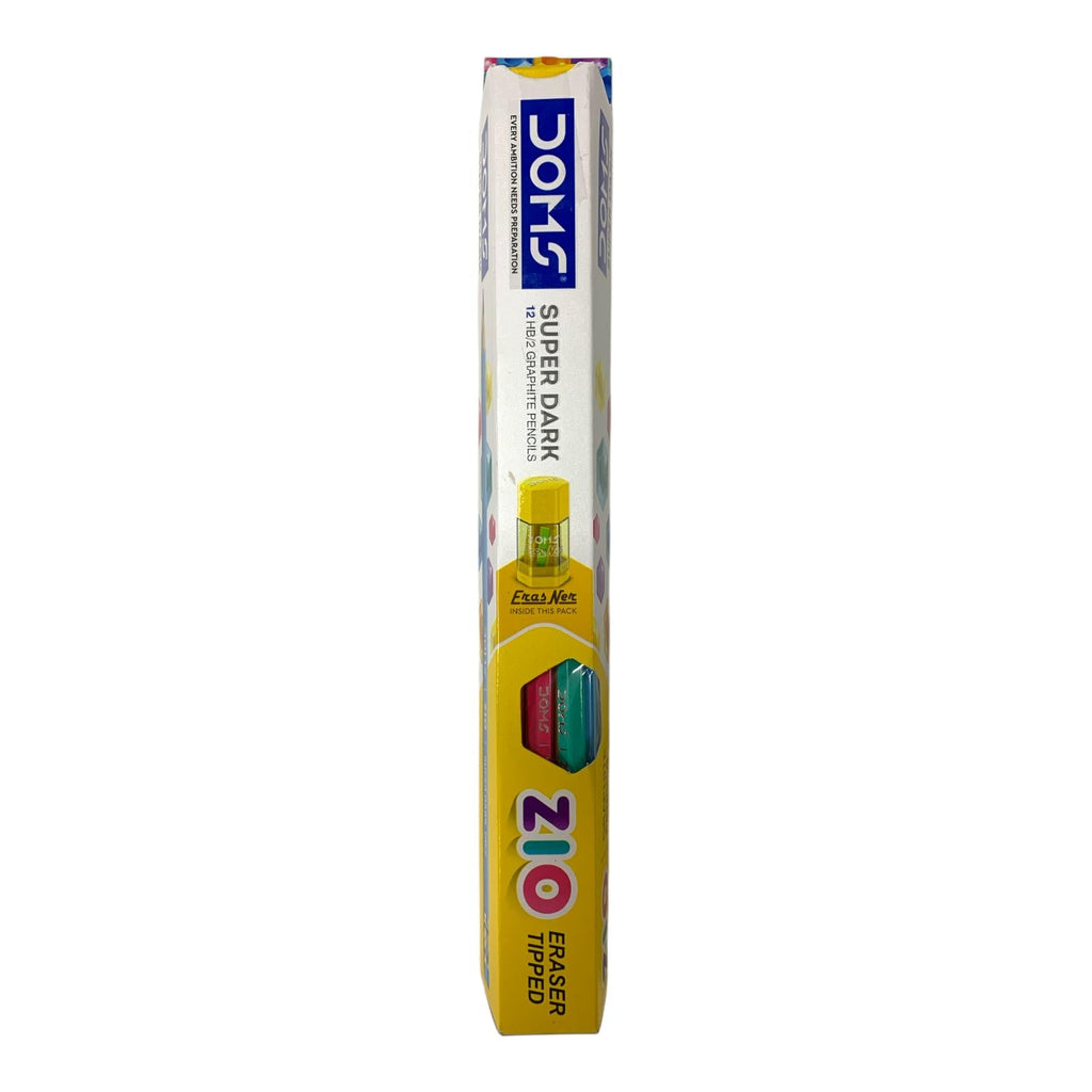 DOMS ZIO Super Dark Eraser Tipped Pencils 12-Pack || باكيت اقلام رصاص دومز 12 قلم مع مساحة