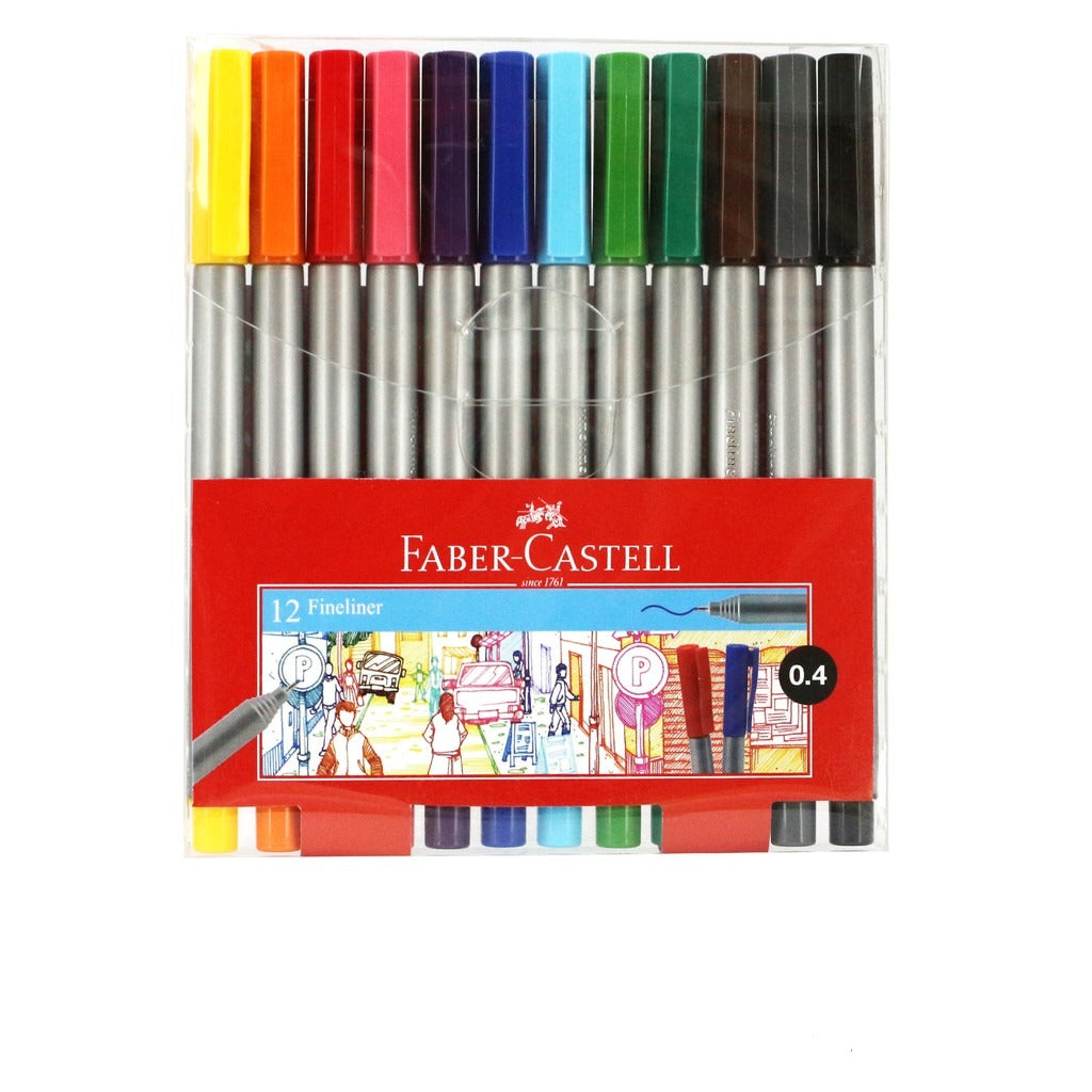 Faber-Castell 12 Colored Fineliner Pens || أقلام فابر كاستل فاينلاينر ملونة برأس رفيع، 12 قلمًا