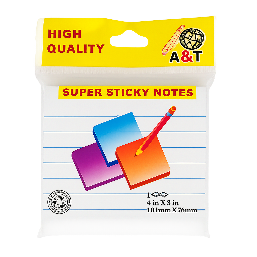 A&T White Lined Super Sticky Notes 4x3 || ورق ملاحظات ستيكي نوت اي اند تي لون ابيض3*4