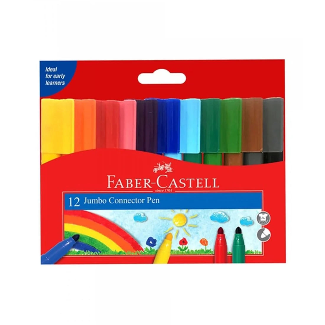 Faber Castell Jumbo Connector Felt Tip 12 Colored Pens