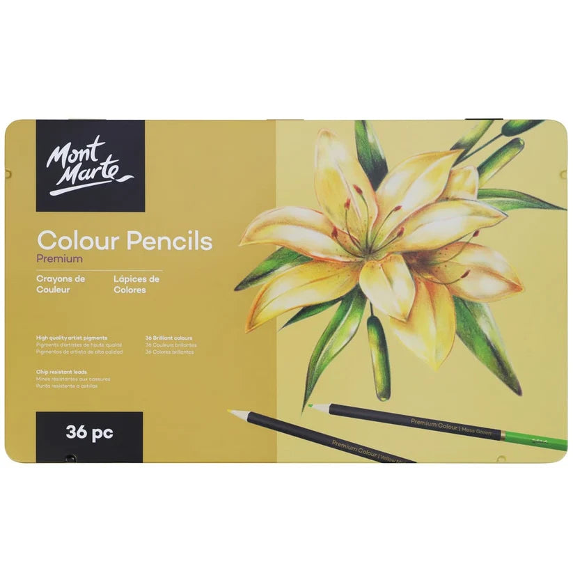 Mont Marte Premium Colour Pencils 36 Piece Set in Tin Case for Artists