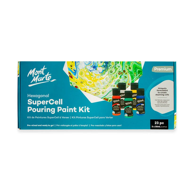 Mont Marte Premium SuperCell Pouring Paint Kit - 23 Piece Ready-to-Pour Art