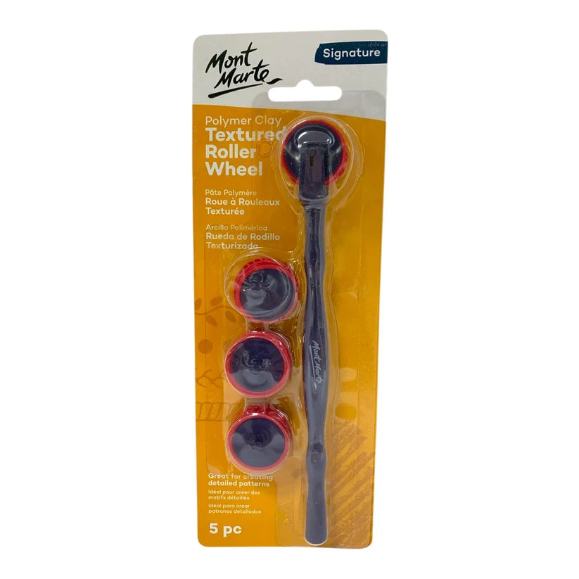 Mont Marte Signature Polymer Clay Textured Roller Wheel Set 5 Piece for Detailed Patterns