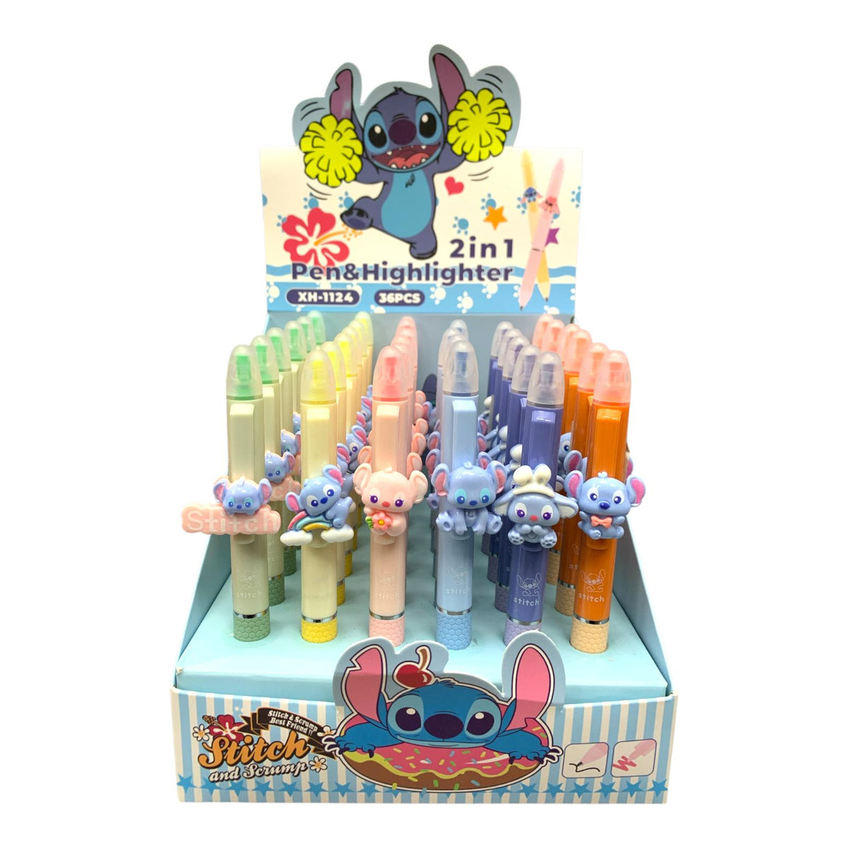 Stitch Giveaways 2 in 1 Highlighters and Pen Assorted Model 1124 || قلم وهايلايتر 2 في 1 ستيتش للتوزيعات، موديلات متنوعة 1124