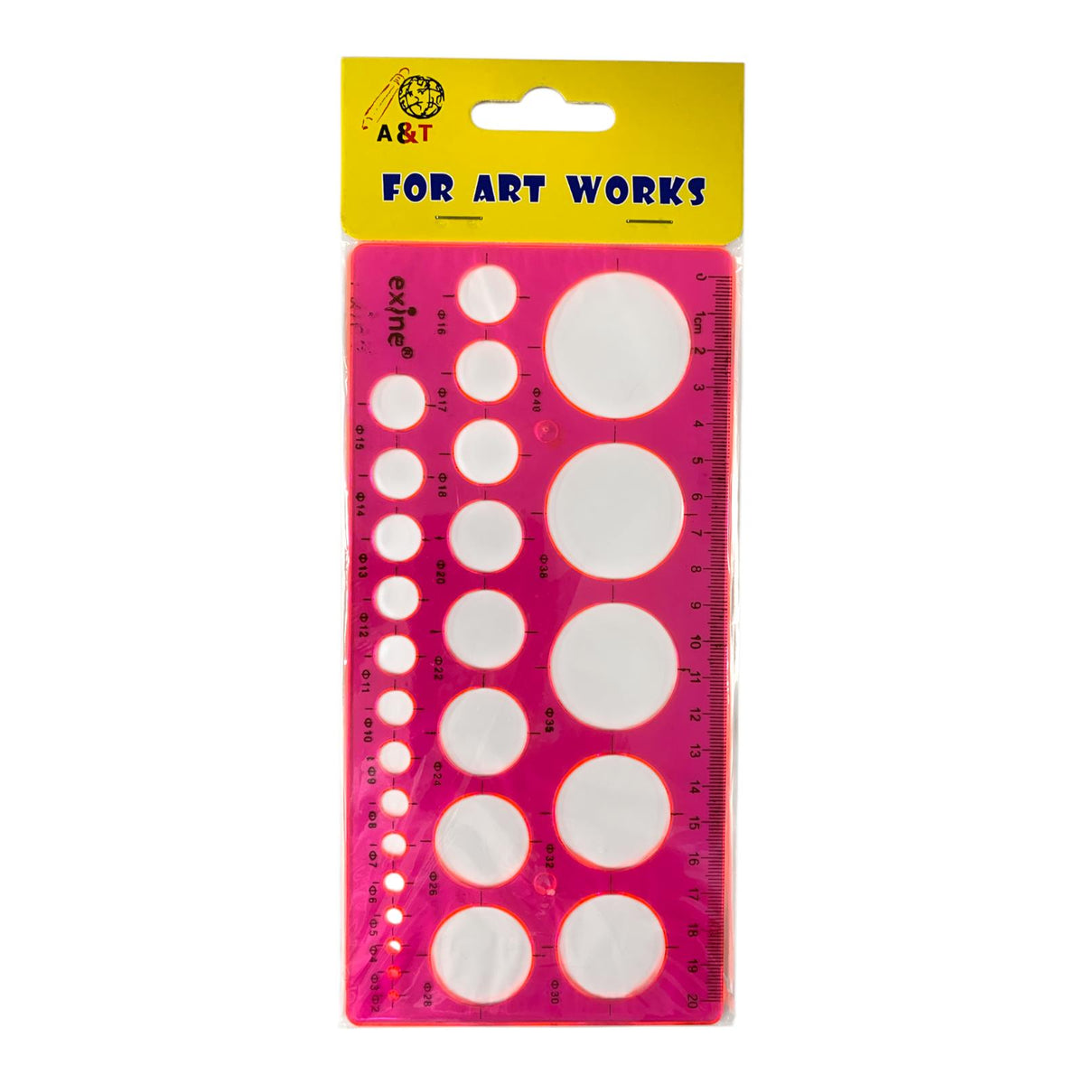 A&T Drawing Ruler Stencil 27 Circle Pink Color || مسطرة رسم ستنسل من A&T بـ 27 دائرة، لون وردي