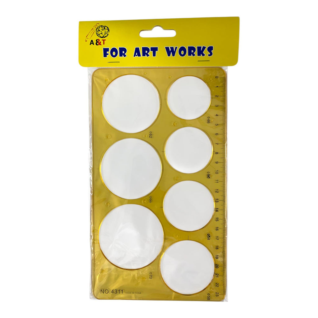 A&T Drawing Ruler Stencil 7 Circle Yellow Color || مسطرة ستنسل اي اند تي دوائر 7 دائرة لون اصفر