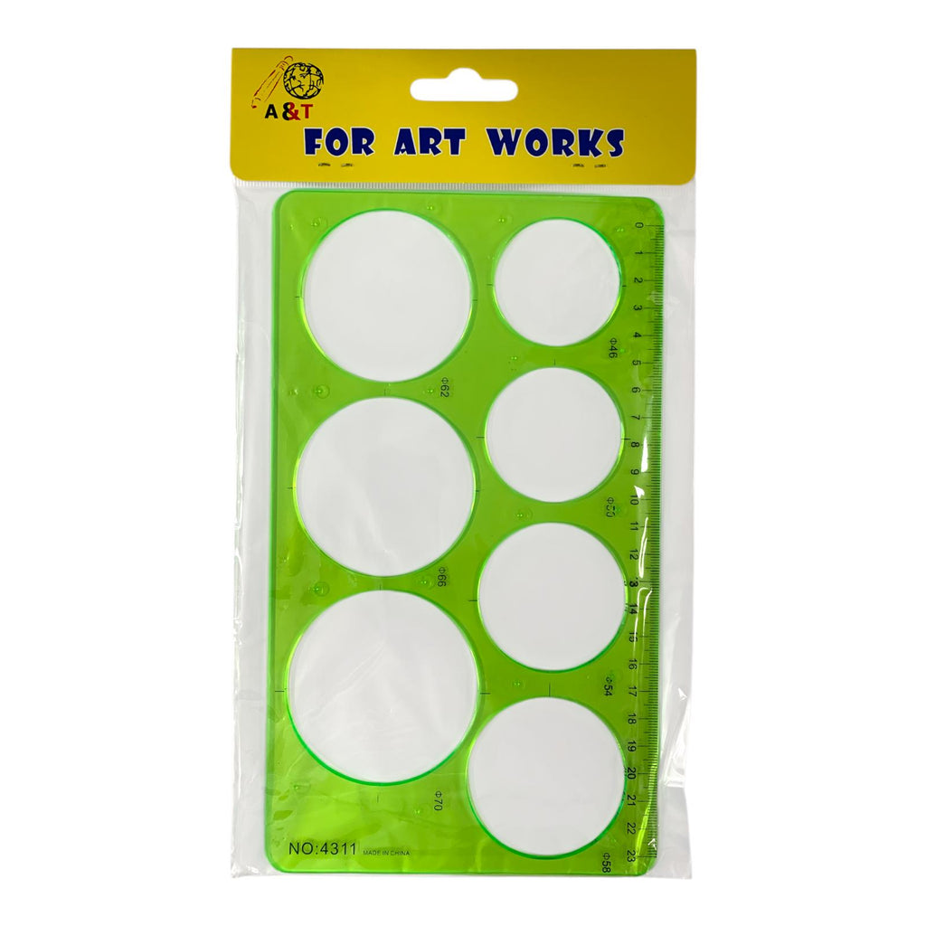 A&T Drawing Ruler Stencil 7 Circle Green Color || مسطرة رسم ستنسل A&T بـ 7 دوائر، لون أخضر
