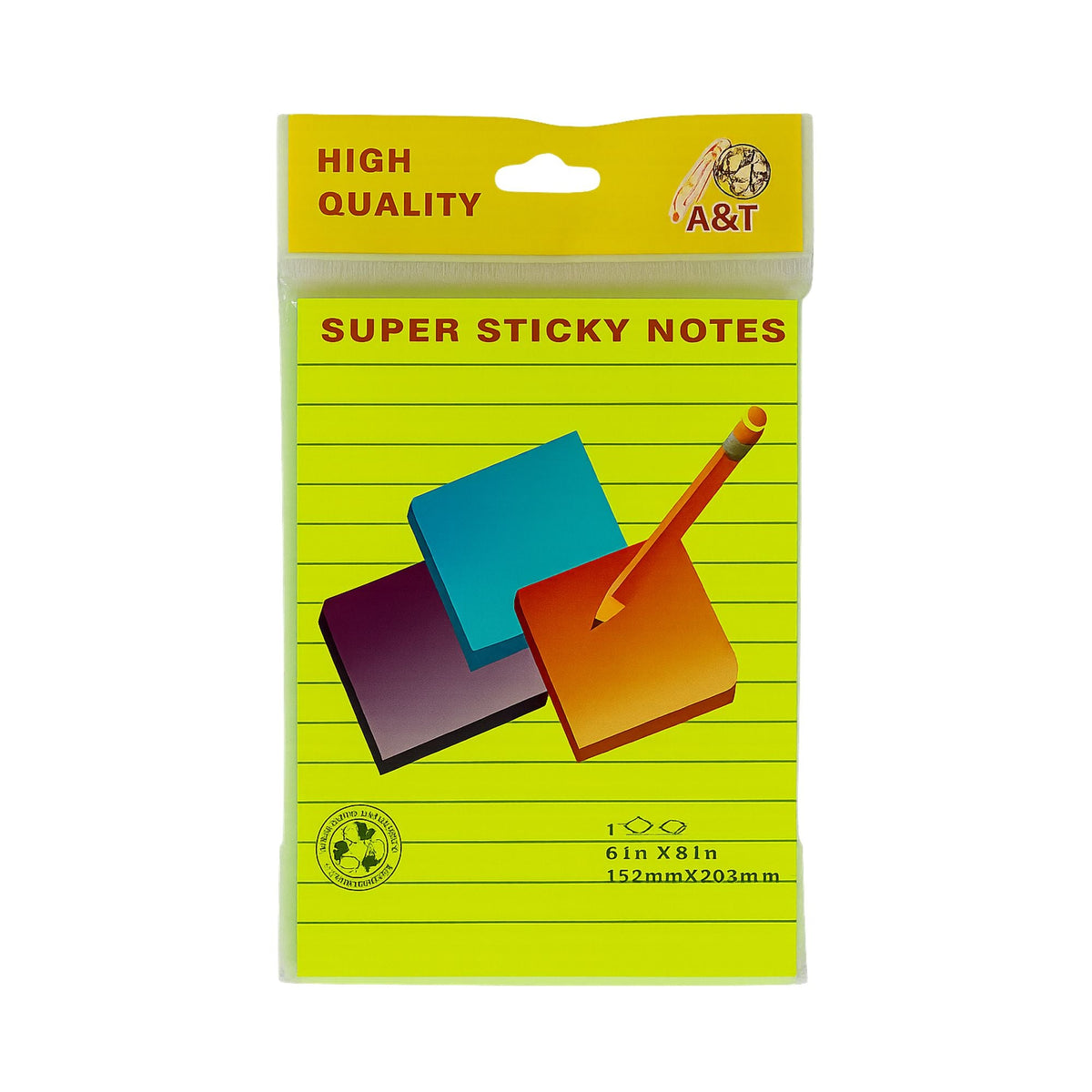 A&T Lined Super Sticky Notes 6x8 || ورق ملاحظات لاصق سوبر مسطر من A&T مقاس 6×8