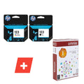 طقم أحبار طابعة HP 123 – أسود + ألوان + ورق A4