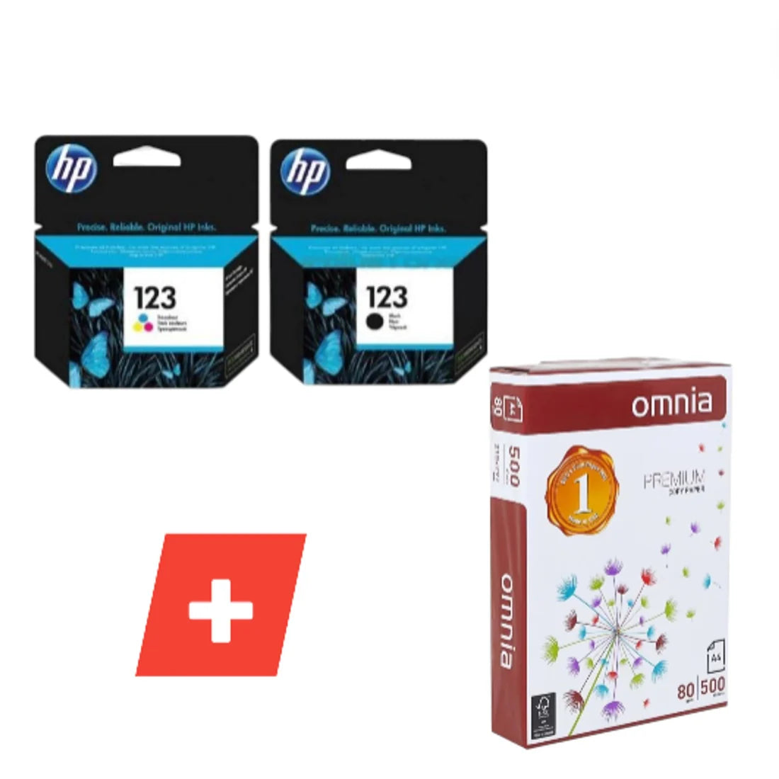 طقم أحبار طابعة HP 123 – أسود + ألوان + ورق A4