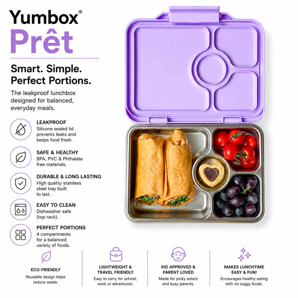 Yumbox Pret Stainless Steel Lunch Box - Lavender Purple || علبة غداء يامبوكس Pret ستانلس ستيل - لافندر بنفسجي